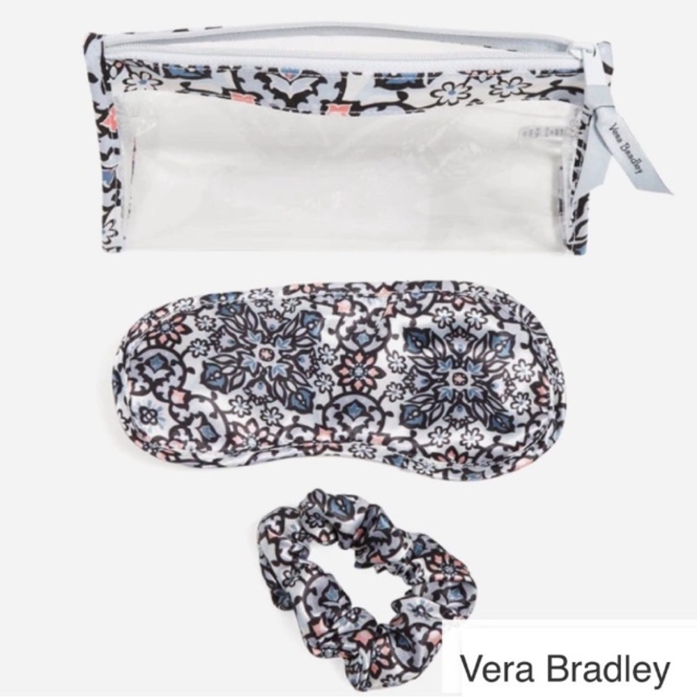 Vera Bradley Eye Mask, Make Up Bag & Hair Tie Gift Set Lisbon Medallion Pattern